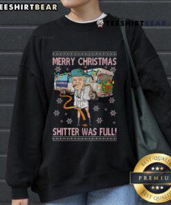 Alt Text: Top Trump Merry Christmas Shitter Was Full Sweatshirt featuring a humorous holiday design for festive wear.