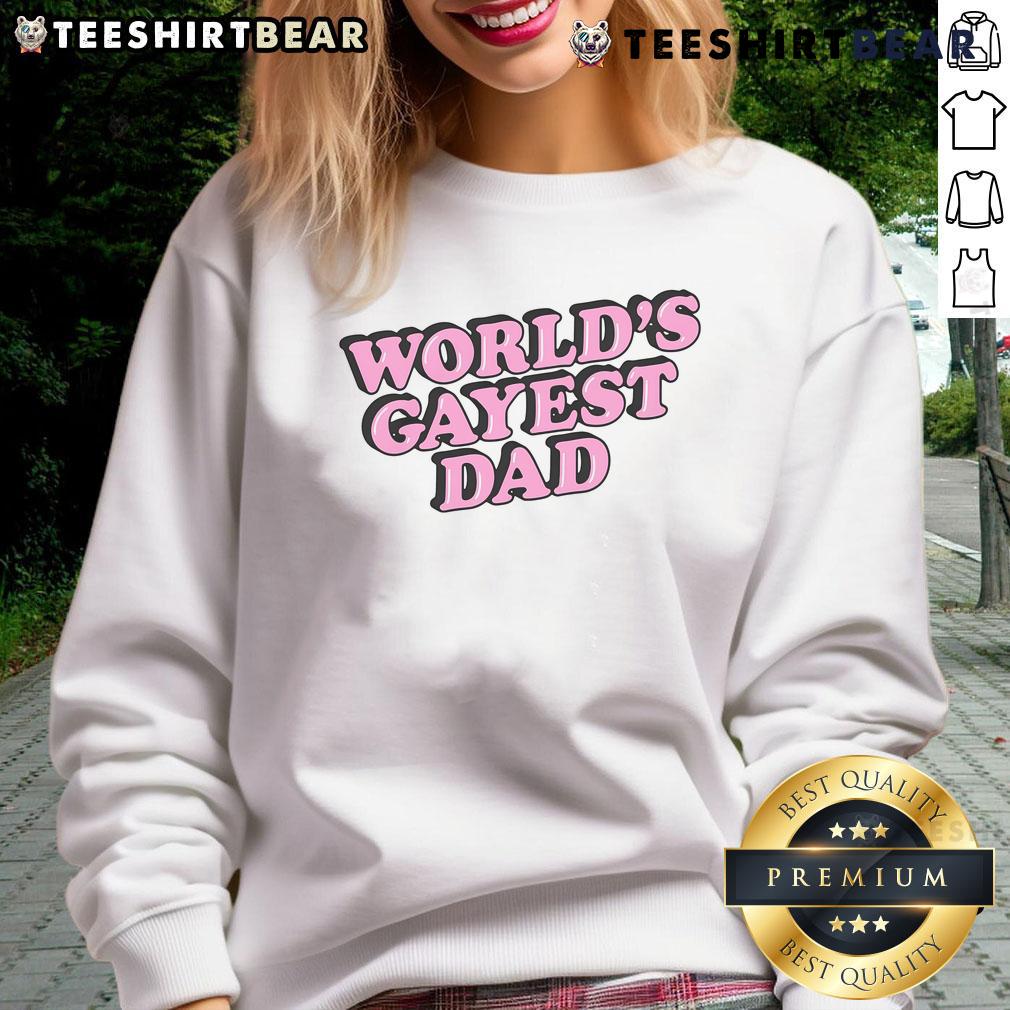Top Worlds Gayest Dad Sweatshirt in vibrant colors, perfect for proud dads celebrating LGBTQ+ pride.