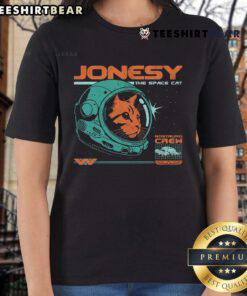 Awesome Jonesy the Space Cat Ladies Tee featuring a colorful cat design in a stylish womens fit.