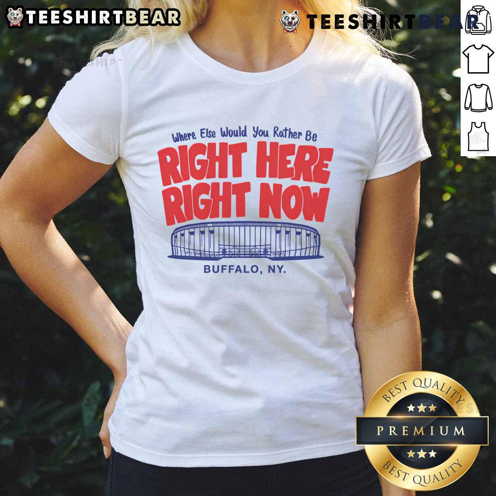 Buffalo Ladies Tee featuring 'Awesome Right Here Right Now' design, perfect for stylish and comfortable casual wear.