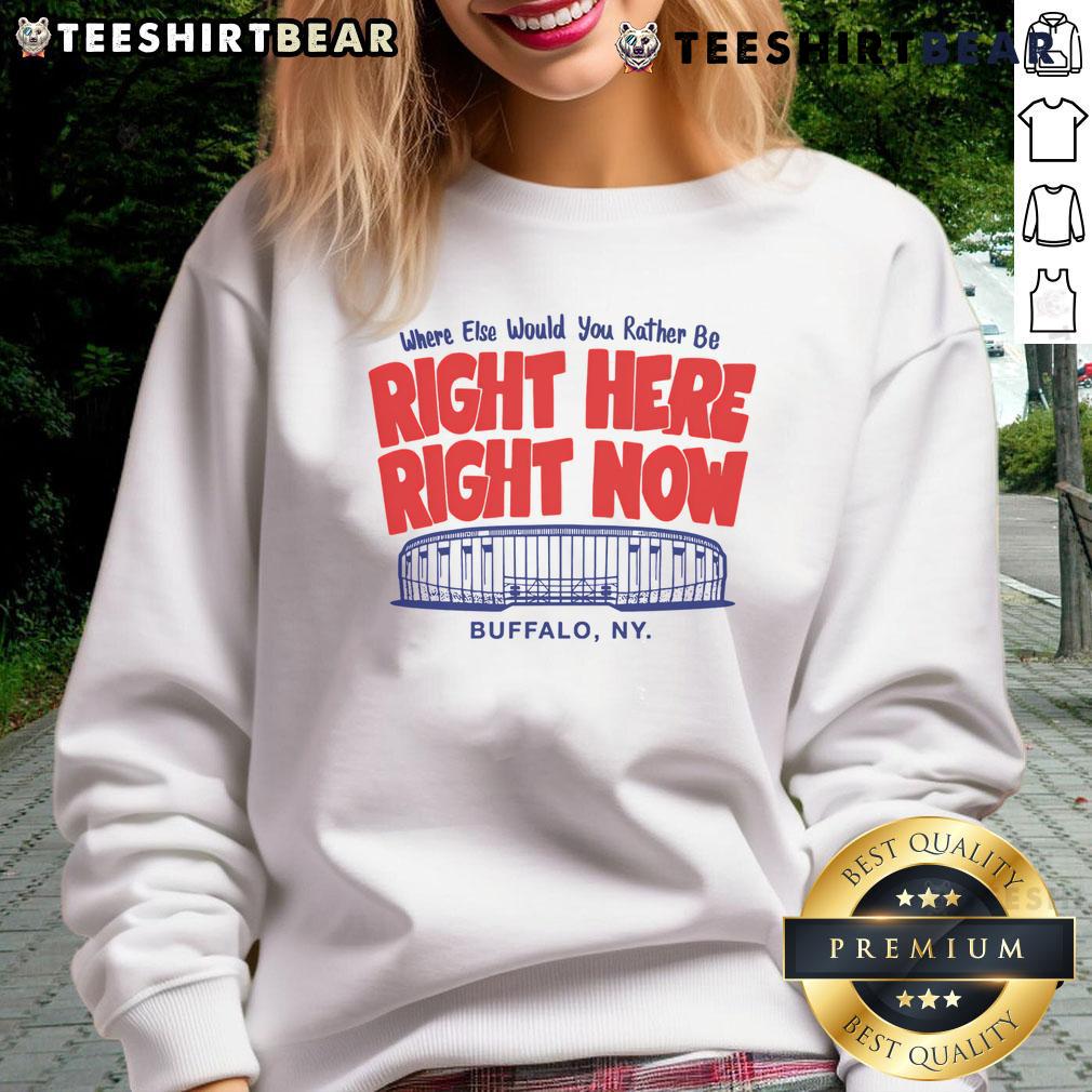 Cozy Awesome Right Here Right Now Buffalo sweatshirt in vibrant colors, perfect for casual outings and staying warm.