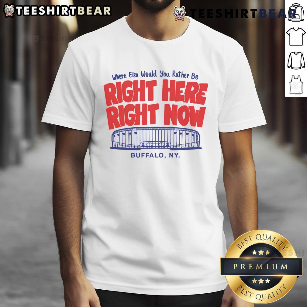 Awesome Right Here Right Now Buffalo T-Shirt featuring a bold graphic design for stylish Buffalo fans.