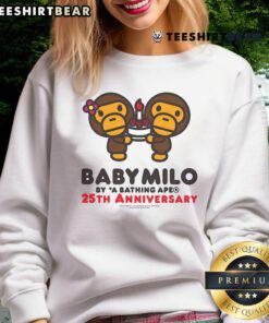 Alt Text: Cute Baby Milo wearing a 25th Anniversary sweatshirt, showcasing a cozy and adorable outfit for special celebrations.