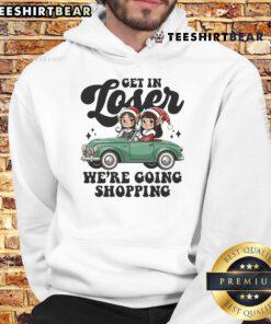 Adorable 'Get In Loser, Elves, We're Going Shopping' Christmas hoodie featuring festive design and cozy fit.