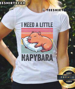 Alt Text: Cute capybara sleeping on a cozy nap, perfect for nap lovers. Ladies tee featuring adorable capybara design.