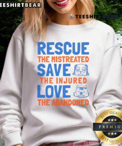 Cozy sweatshirt featuring 'Cute Rescue, Save the Injured' slogan, perfect for animal lovers and advocates of abandoned pets.