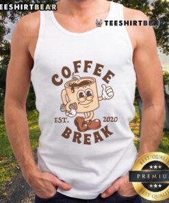 Cute retro coffee break cartoon tank top, established 2020, featuring vibrant colors and playful design.