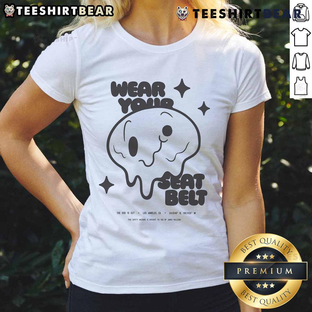 Alt Text: Cute Wear Your Seatbelt Ladies Tee featuring a stylish design, perfect for promoting safe driving fashion.