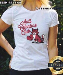 Alt Text: Funny Anti-Valentine Club tee featuring a lonely cat lady design, perfect for single cat lovers this Valentine's Day.