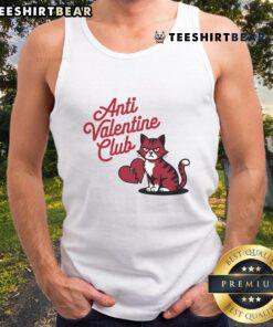 Funny Anti-Valentine Club tank top featuring a lonely cat, perfect for celebrating singlehood with humor.