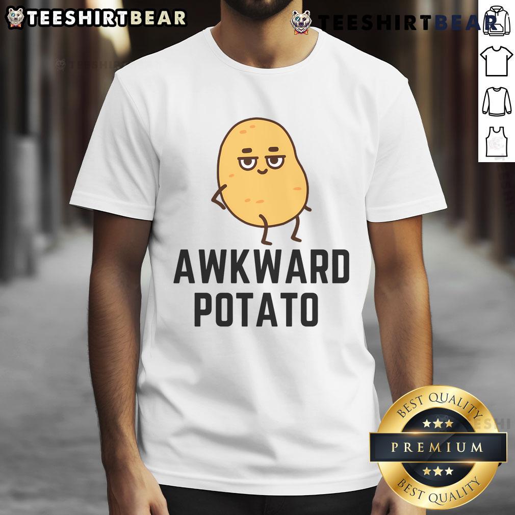 Funny awkward kawaii potato t-shirt featuring a cute, smiling potato character in a playful design.