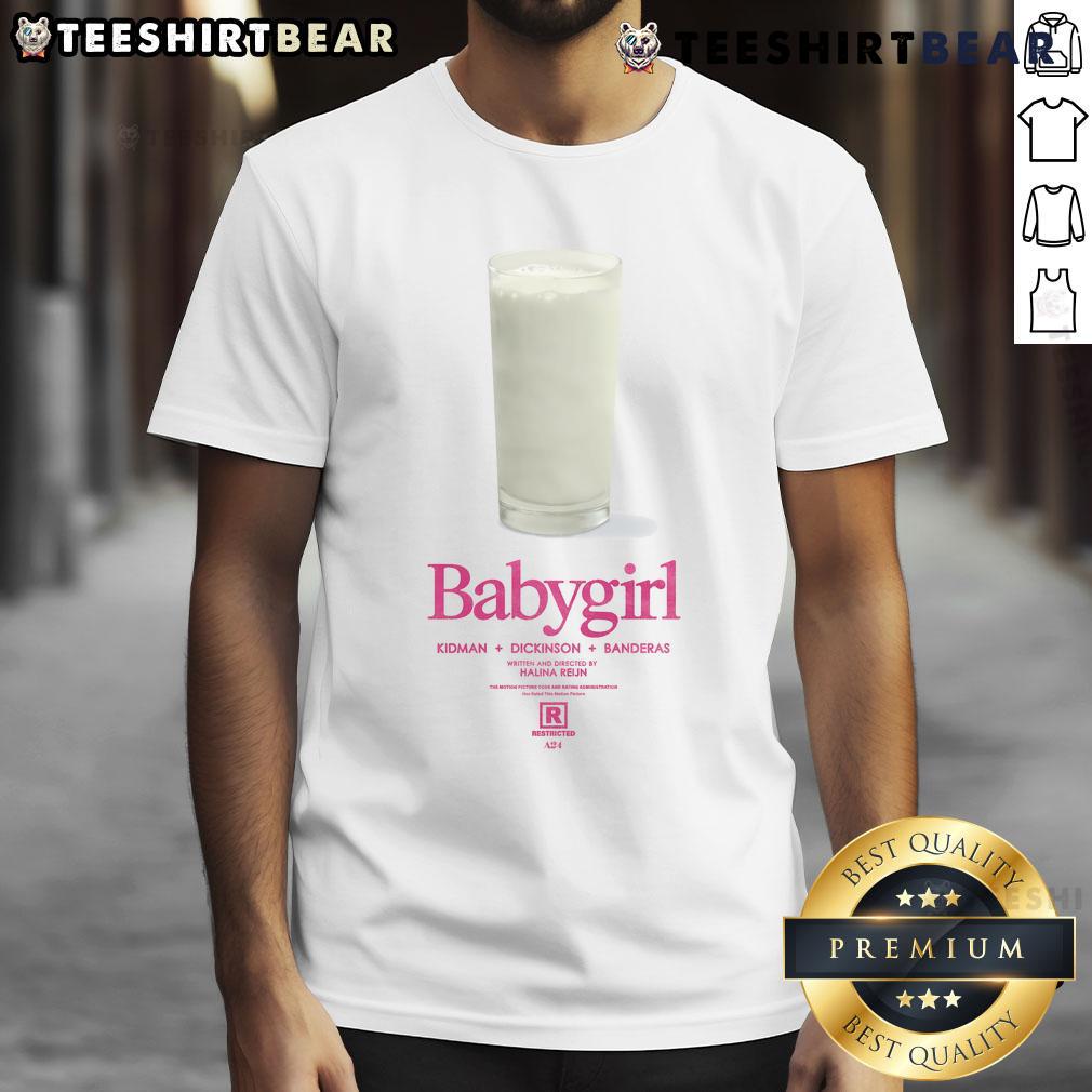 Funny Babygirl Milk T-Shirt featuring playful graphics and vibrant colors, perfect for trendy toddlers and playful outfits.