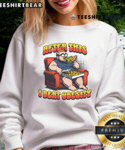 Funny Eat Pizza and Beat Obesity sweatshirt featuring a playful design promoting a healthy lifestyle with humor.