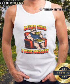Funny Eat Pizza and Beat Obesity tank top featuring a playful design promoting healthy living and pizza enjoyment.