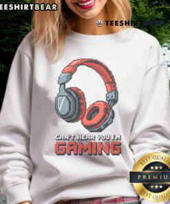Funny gamer graphic on a sweatshirt featuring a video gaming headset, perfect for gaming enthusiasts and casual wear.