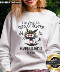 Funny I Survived 100 Days of School Cat Sweatshirt featuring a playful cat design, perfect for school celebrations.