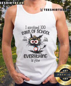Funny I Survived 100 Days of School Cat Tank Top featuring a playful cat design, perfect for celebrating school milestones.