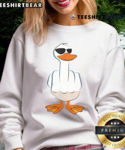 Offensive rude duck sweatshirt with a funny middle finger design and 'I Don't Give A Duck' text, perfect for humor lovers.