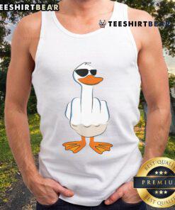 Humorous tank top featuring a rude duck with a middle finger and the phrase 'I Don't Give A Duck' for a fun statement.