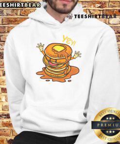 Adorable stack of kawaii pancakes wearing a hoodie, showcasing a fun and cute breakfast theme in vibrant colors.