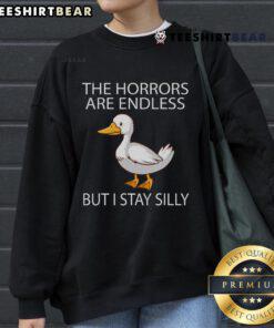 Funny Stay Silly Goose sweatshirt featuring endless horror meme design, perfect for humor lovers and cozy outfits.