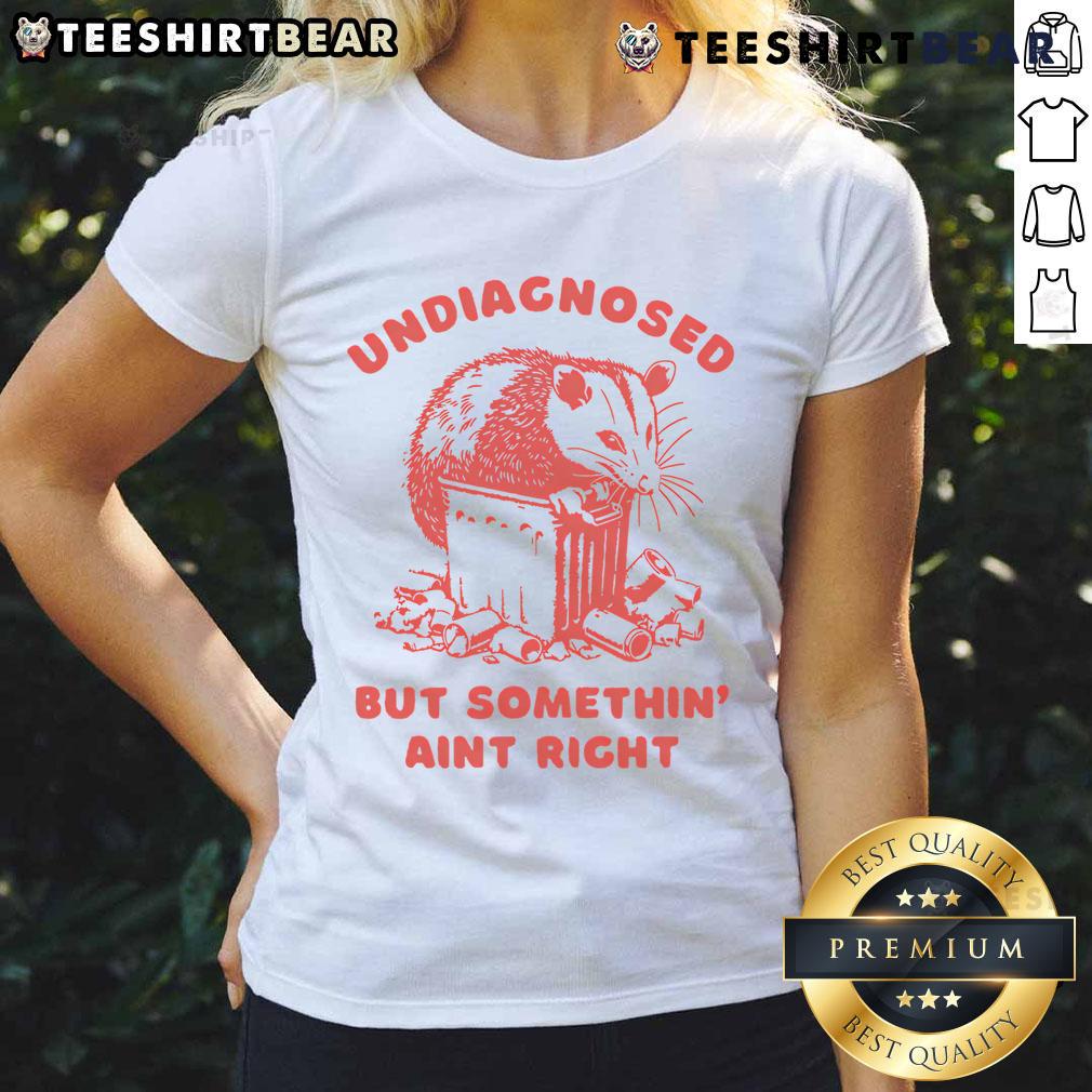 Funny Undiagnosed But Something Ain't Right Raccoon Ladies Tee featuring a quirky raccoon graphic on a stylish shirt.
