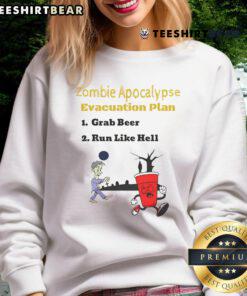 Funny Zombie Evacuation Beer Plan sweatshirt for Day of the Dead, featuring vibrant graphics and a humorous design.