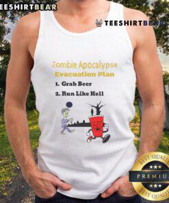Funny Zombie Evacuation Beer Plan tank top design for Day of the Dead celebration, featuring quirky zombie graphics.