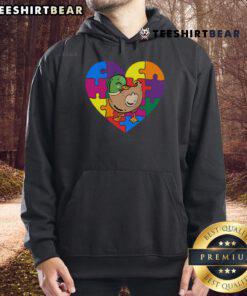 Good Autism Awareness Duck Heart Valentine's Day puzzle piece hoodie design featuring a colorful duck and heart motifs.