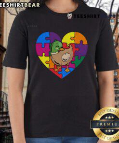 Good Autism Awareness Duck Heart Valentine's Day Tee for ladies featuring a colorful puzzle piece design.