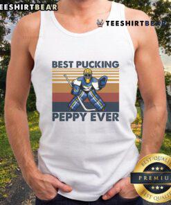 Funny hockey grandpa saying tank top featuring 'Good Best Pucking Peppy Ever' design, perfect for hockey fans.