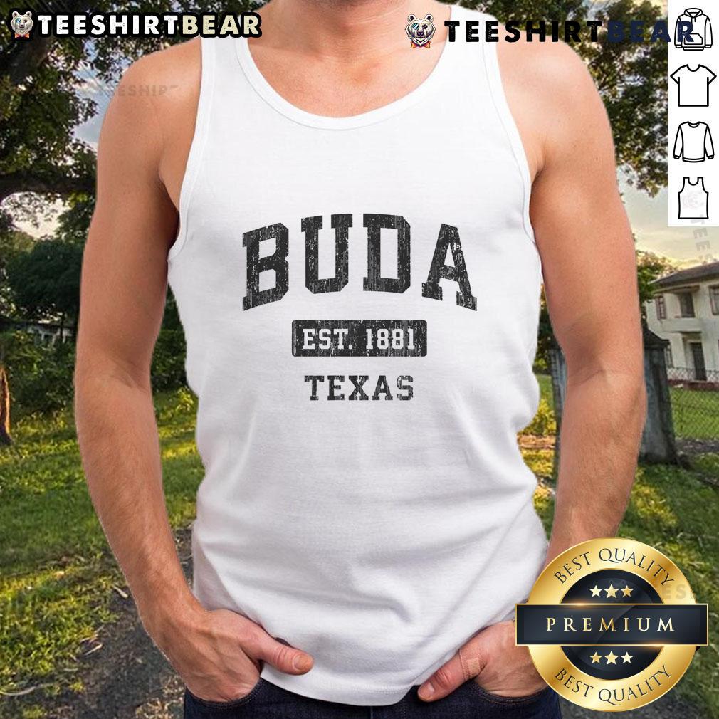 Good Buda Texas TX Vintage Sports Established Tank Top featuring retro design and vibrant colors for casual wear.