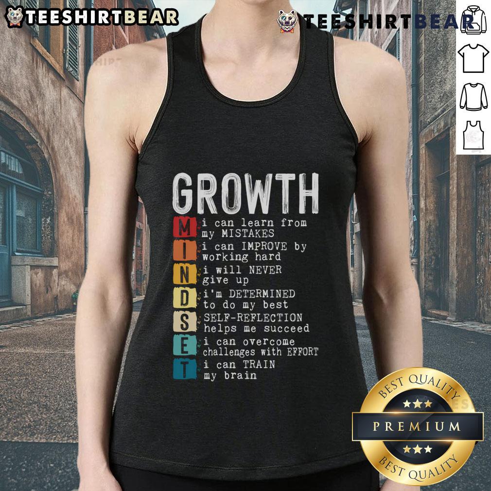 Good growth mindset definition on a positive motivational quote tank top, inspiring self-improvement and resilience.
