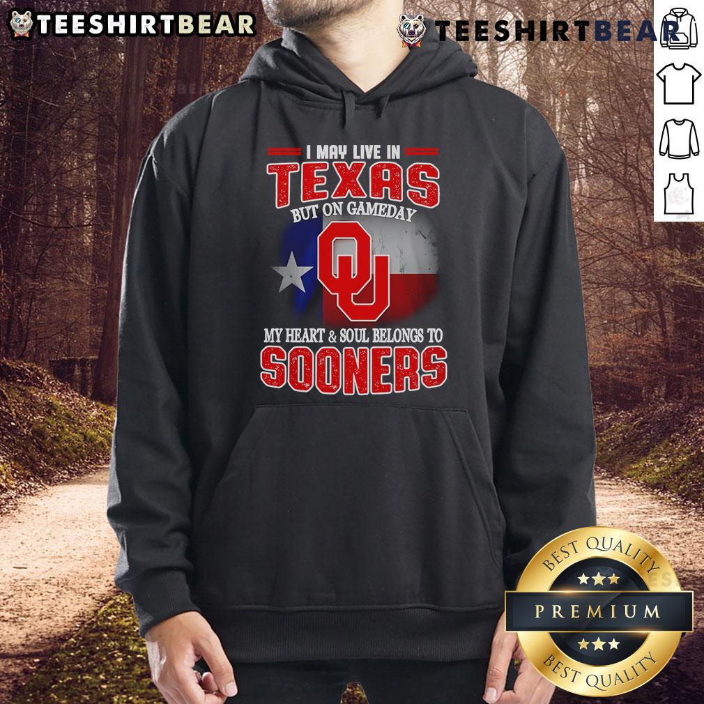 Person wearing a Oklahoma Sooners hoodie, showcasing team spirit on gameday, despite living in Texas.