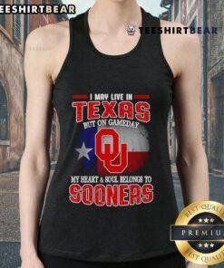 Texas tank top featuring 'On Gameday My Heart Belongs to Oklahoma Sooners' design, perfect for college football fans.