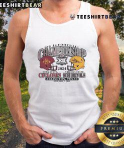 Charcoal tank top featuring 'Good Iowa State Cyclones 2024 Big 12 Football Championship Bound' design for fans.