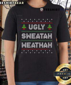 Women's 'Good Ugly Sweater Weather' Christmas Tee featuring festive design, perfect for holiday gatherings and cozy wear.