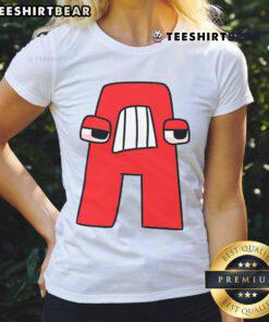 Boy in Good Villain ABC costume with matching evil alphabet tee for kids, perfect for Halloween or themed events.