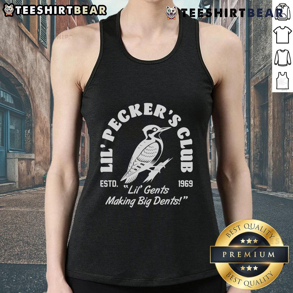Good Vintage Woodpecker Lil Peckers Club tank top, Estd 1969, featuring playful design for stylish lil gents making big dents.