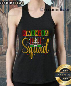 Happy Kwanzaa squad wearing festive tank tops, celebrating family Christmas with joy and unity in Afro-American culture.
