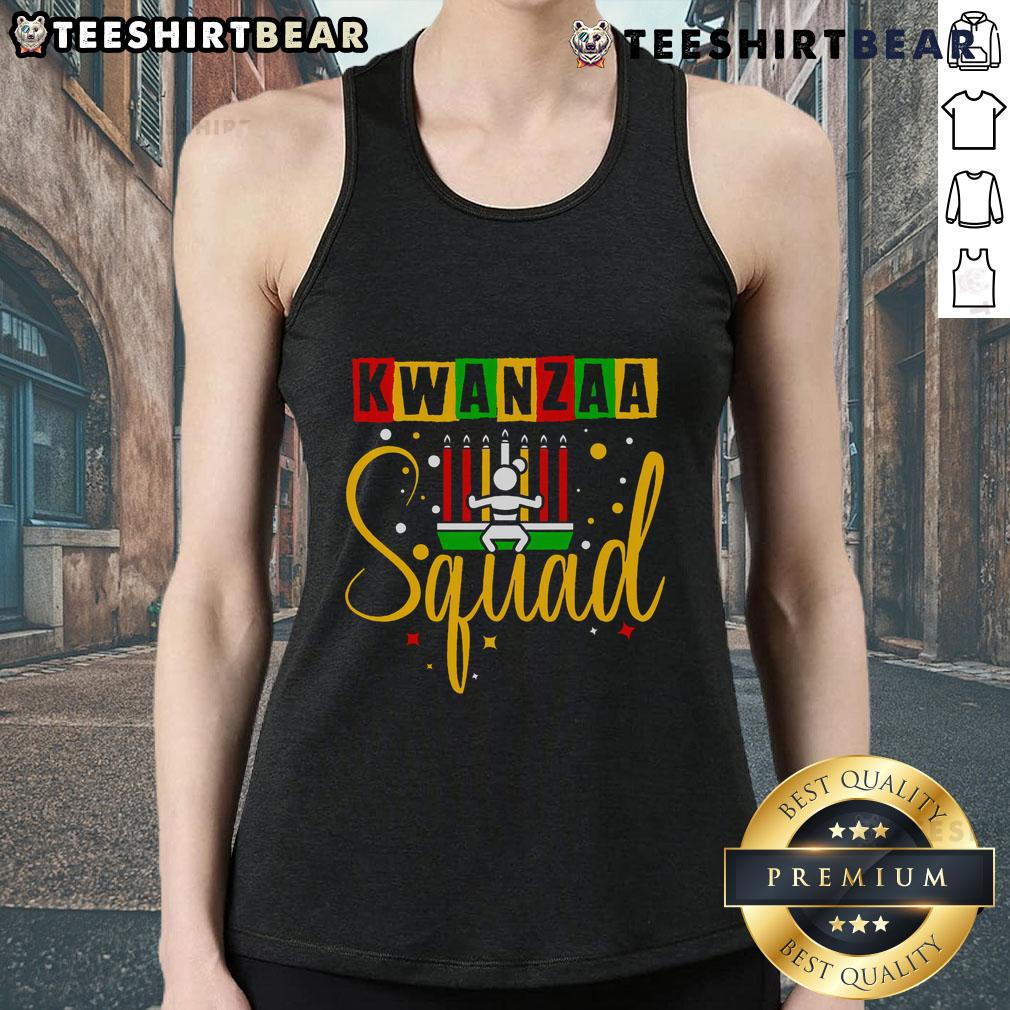 Happy Kwanzaa squad wearing festive tank tops, celebrating family Christmas with joy and unity in Afro-American culture.