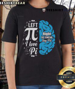 Funny math teacher and student celebrating Pi Day in 'I Love Pie' tee, showcasing joy for math and science.