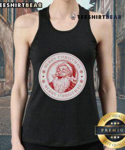 Happy Santa badge design on a Merry Christmas tank top, perfect for festive holiday celebrations and casual wear.