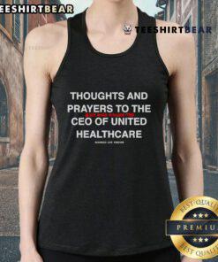 Hot Thoughts and Prayers tank top featuring a bold graphic about the CEO of United Healthcare, showcasing unique streetwear style.