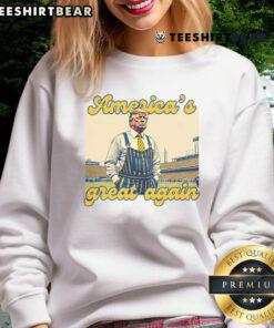 Vintage Hot Trump America's Great Again football sweatshirt in vibrant colors, perfect for fans of political apparel.