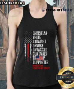 Hot Trump supporter wearing a Christian-themed tank top, embracing unwoke and unvaxxed ideals, confidently posing.
