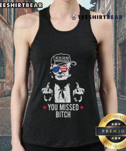 Hot Trump tank top with 'Taking America Back' slogan, perfect for patriotic fashion enthusiasts.