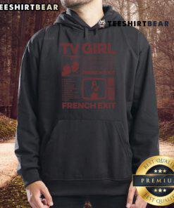 Stylish hot TV girl wearing a French's Exit hoodie, showcasing trendy fashion and vibrant street style in urban setting.