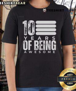 Nice 10 Years Of Being Awesome 10th Birthday Ladies Tee in vibrant colors, perfect for celebrating a special milestone.