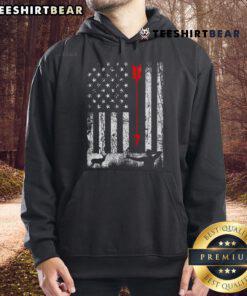 Patriotic hoodie featuring a stylish American flag bow design, perfect for bow hunting enthusiasts and proud Americans.